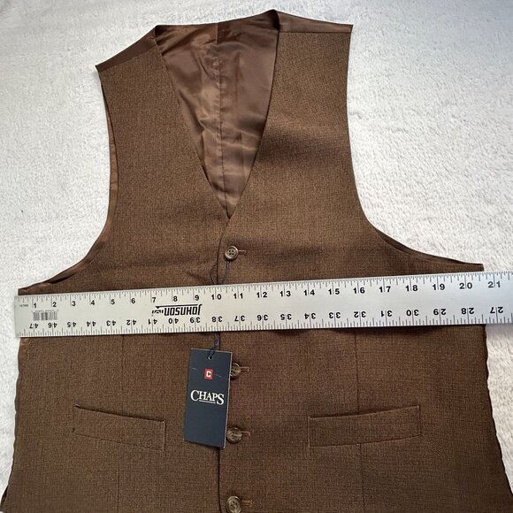 Chaps Mens Medium Brown V-Neck Single-Breasted Waistcoat Vest Lined Casual New - Picture 6 of 8